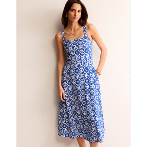Boden Dresses & Skirts - Boden Bridget Ponte Midi Dress Blue White Floral Print with Pockets NWT 16/18